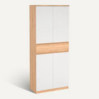 Meuble à chaussures h.191,7 cm BEST 4 portes décor chêne et blanc Meuble à chaussures h.191,7 cm BEST 4 portes décor chêne et blanc vue 3/4