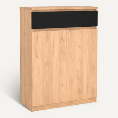 Meuble à chaussures 2 portes BEST h.111 cm décor chêne et noir Meuble à chaussures 2 portes BEST h.111 cm décor chêne et noir vue 3/4