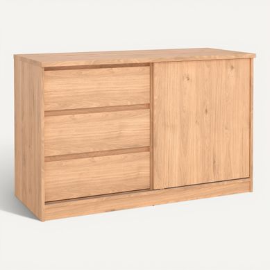 Rangement 3 tiroirs 1 porte BEST coulissante imitation chêne Rangement 3 tiroirs 1 porte BEST coulissante imitation chêne vue 3/4