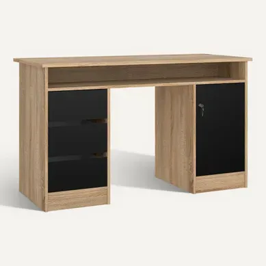 Bureau 3 tiroirs et 1 porte CLASS imitation chêne et noir Bureau 3 tiroirs et 1 porte CLASS imitation chêne et noir vue 3/4