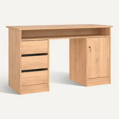 Bureau 3 tiroirs et 1 porte CLASS imitation chêne Bureau 3 tiroirs et 1 porte CLASS imitation chêne vue 3/4