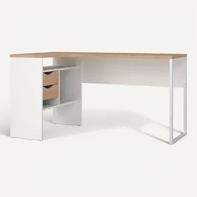 Bureau d'angle ALKOR 2 Imitation chêne clair / blanc Bureau d'angle ALKOR 2 Imitation chêne clair / blanc vue 3/4