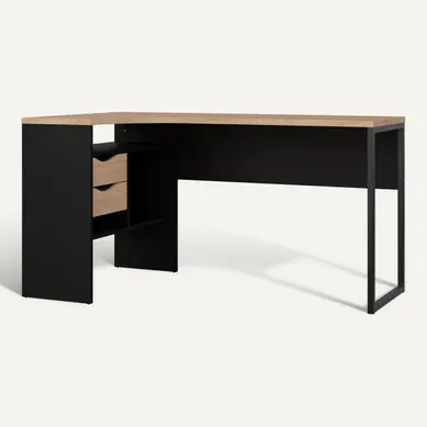 Bureau d'angle ALKOR 2 Imitation chêne clair et noir Bureau d'angle ALKOR 2 Imitation chêne clair et noir vue 3/4