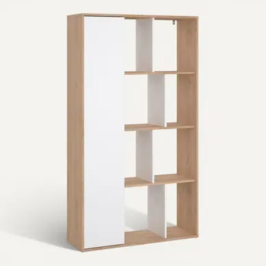 Bibliothèque 1 porte ARLO imitation chêne et blanc Bibliothèque 1 porte ARLO imitation chêne et blanc vue 3/4