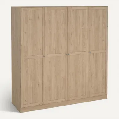 Armoire 4 portes L. 195 cm BILLUND imitation chêne vue 3/4