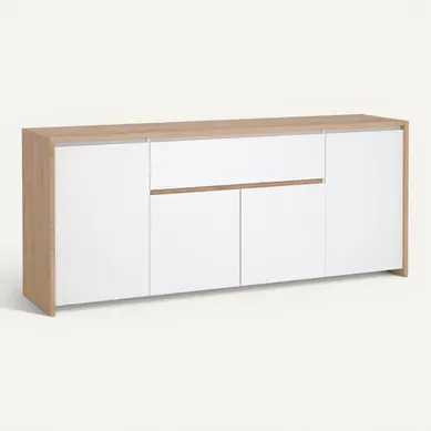 Buffet 4P/1T MOSS Blanc laqué/imitation chêne Buffet 4P/1T MOSS Blanc laqué/imitation chêne vue 3/4