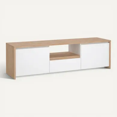 Meuble TV 2P/1T MOSS Blanc laqué/ Imitation chêne Meuble TV 2P/1T MOSS Blanc laqué/ Imitation chêne vue 3/4