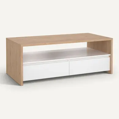 Table basse 2T MOSS Blanc laqué / Imitation chêne Table basse 2T MOSS Blanc laqué / Imitation chêne vue 3/4