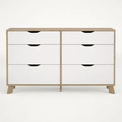 Commode 6 tiroirs IKAST imitation chêne L.155,7 cm vue de face