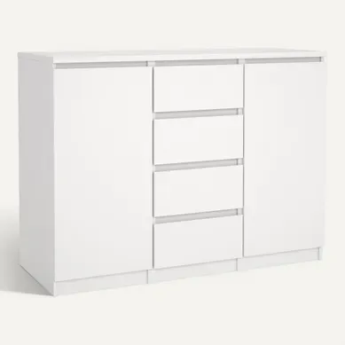 Rangement 2 portes 4 tiroirs BEST Blanc mat Rangement 2 portes 4 tiroirs BEST Blanc mat vue 3/4
