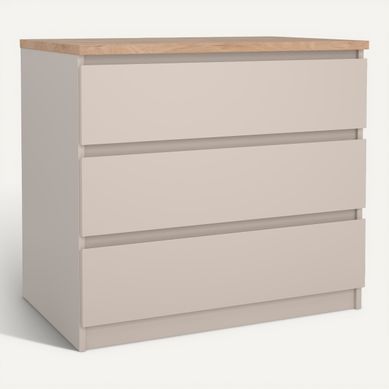 Commode 3 tiroirs BEST Grège/chêne vue 3/4
