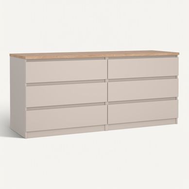 Commode 2x3 tiroirs BEST Grège/chêne vue 3/4