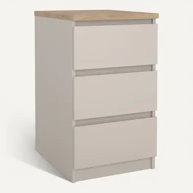Demi commode 3 tiroirs BEST grège et imitation chêne Demi commode 3 tiroirs BEST grège et imitation chêne vue 3/4