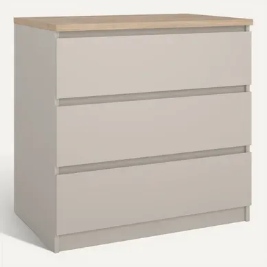 Commode 3 tiroirs BEST grège et imitation chêne Commode 3 tiroirs BEST grège et imitation chêne vue 3/4