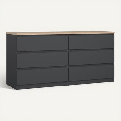 Commode 2X3 tiroirs BEST gris et imitation chêne vue 3/4