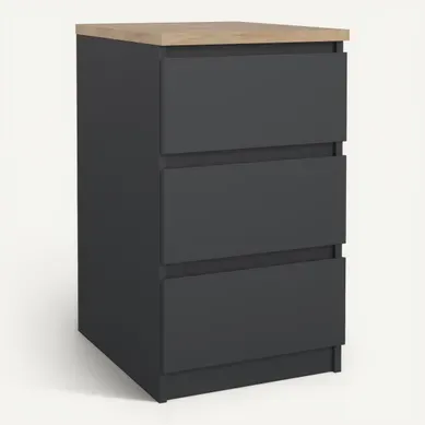 Demi commode 3 tiroirs BEST gris et imitation chêne Demi commode 3 tiroirs BEST gris et imitation chêne vue 3/4