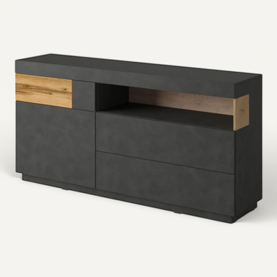 Buffet Lumina 1 Porte Et 3 Tiroirs En Panneaux Mélaminés 15 Mm - Chêne