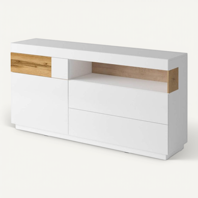 Buffet Lumina 1 Porte Et 3 Tiroirs En Panneaux Mélaminés 15 Mm - Chêne