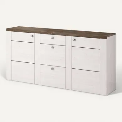 Buffet Voltia Avec 2 Portes Et 3 Tiroirs - Blanc / Chêne