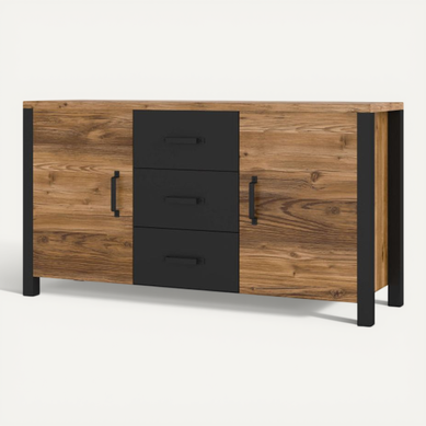 Buffet Solan Avec 2 Portes Et 3 Tiroirs - Noir / Bois