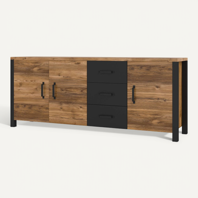 Buffet Solan Avec 3 Portes Et 3 Tiroirs - Noir / Bois