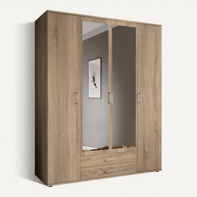 Armoire 4 portes L. 160 cm KARL imitation chêne vue 3/4