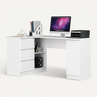 Grand Bureau D'angle Akord Gauche B20 Blanc 155 Cm 1 Porte 3 Tiroirs Façade Blanche Grand Bureau D'angle Akord Gauche B20 Blanc 155 Cm 1 Porte 3 Tiroirs Façade Blanche