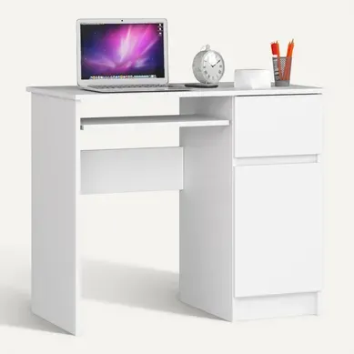 Bureau D'ordinateur Droit Piksel Blanc 90 Cm 1 Porte 1 Tiroir Façade Blanche 3 étagères Bureau D'ordinateur Droit Piksel Blanc 90 Cm 1 Porte 1 Tiroir Façade Blanche 3 étagères