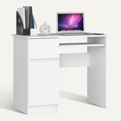 Bureau D'ordinateur Gauche Piksel Blanc 90 Cm 1 Porte 1 Tiroir Façade Blanche 3 étagères Bureau D'ordinateur Gauche Piksel Blanc 90 Cm 1 Porte 1 Tiroir Façade Blanche 3 étagères
