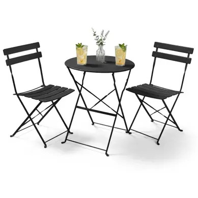 Ensemble De Meubles Orion Pour Balcon : Table Ronde Et 2 Chaises En Noir Élégant Ensemble De Meubles Orion Pour Balcon : Table Ronde Et 2 Chaises En Noir Élégant
