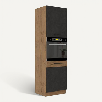 Colonne Cuisine 60x210 Cm - 2 Portes, Niche Four, Chêne Lancelot Et Gris Matera