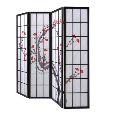 Paravent Japonais Fleur De Cerisier En Bois Noir De 4 Pans, L176 X H175 X P2 Cm Paravent Japonais Fleur De Cerisier En Bois Noir De 4 Pans, L176 X H175 X P2 Cm