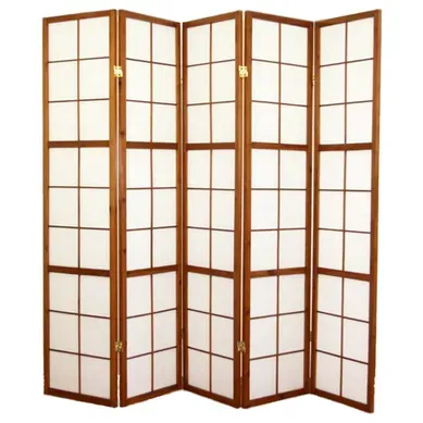 Paravent Japonais Shoji En Bois Brun De 5 Pans L220 X H175 X P2 Cm Paravent Japonais Shoji En Bois Brun De 5 Pans L220 X H175 X P2 Cm