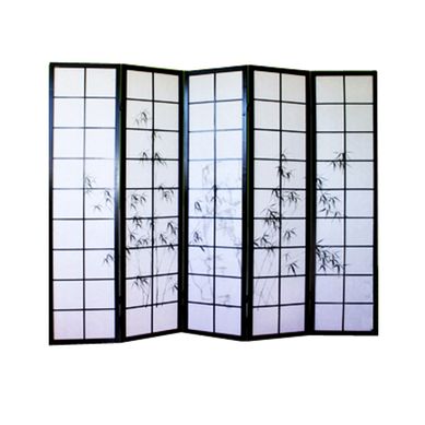 Paravent Japonais En Bois Noir Dessin Bambou De 5 Pans Paravent Japonais En Bois Noir Dessin Bambou De 5 Pans