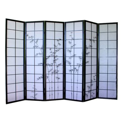 Paravent Japonais En Bois Noir Avec Dessin Bambou De 6 Pans Paravent Japonais En Bois Noir Avec Dessin Bambou De 6 Pans