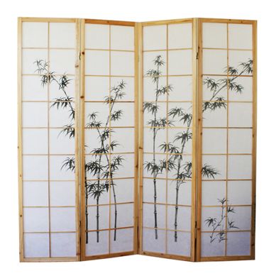 Paravent Japonais En Bois Naturel Avec Dessin Bambou 4 Pans Paravent Japonais En Bois Naturel Avec Dessin Bambou 4 Pans