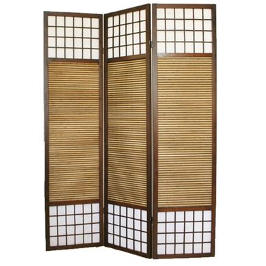 Paravent/séparateur De Pièce Japonais Avec Bambou En Bois De 3 Panneaux Coloris Marron Paravent/séparateur De Pièce Japonais Avec Bambou En Bois De 3 Panneaux Coloris Marron