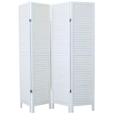 Paravent Persienne De 4 Pans En Bois, Coloris Blanc Lasuré Effet Brocante- Dim : H170 X L160 Cm Paravent Persienne De 4 Pans En Bois, Coloris Blanc Lasuré Effet Brocante- Dim : H170 X L160 Cm