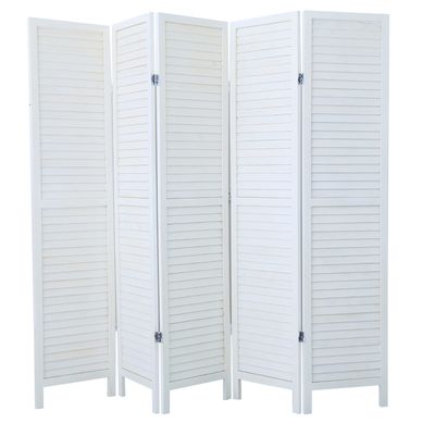 Paravent Persienne De 5 Pans En Bois, Coloris Blanc. Effet Brocante - Dim : H170 X L200 Cm Paravent Persienne De 5 Pans En Bois, Coloris Blanc. Effet Brocante - Dim : H170 X L200 Cm