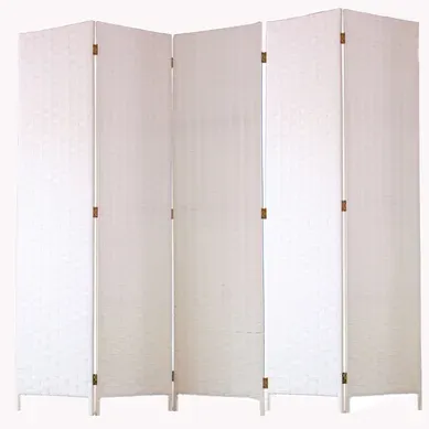 Paravent De 5 Pans Tressé En Fibres Naturelles Coloris Blanc - Dim : H180 X L225 Cm Paravent De 5 Pans Tressé En Fibres Naturelles Coloris Blanc - Dim : H180 X L225 Cm