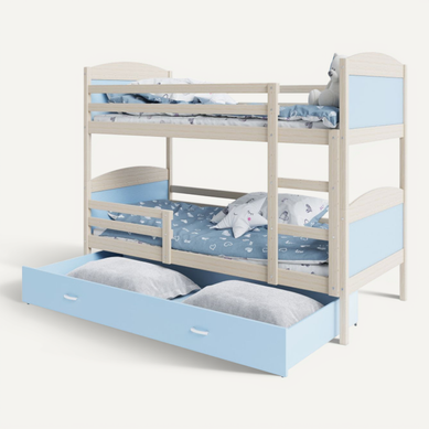 Lit Superposé Mateo 90x190 Tiroir + Matelas Pin - Bleu Lit Superposé Mateo 90x190 Tiroir + Matelas Pin - Bleu