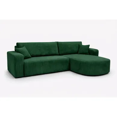 Canapé D'angle Réversible Convertible Fonction De Couchage Velours Côtelé Vert Bouteille Kimo Xl
