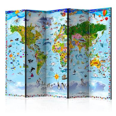 Paravent 5 Volets "world Map For Kids" 172x225cm Paravent 5 Volets "world Map For Kids" 172x225cm