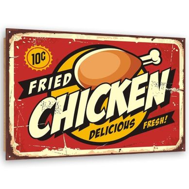 Tableau Bois Retro - Poulet Rôti 120 X 80 Cm Rouge Tableau Bois Retro - Poulet Rôti 120 X 80 Cm Rouge