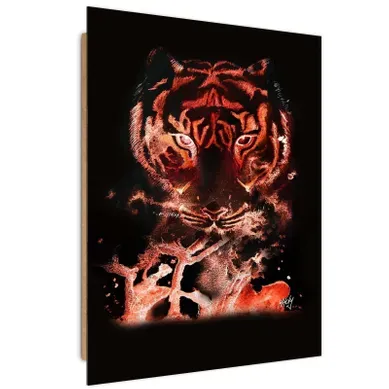 Tableau Tigre De Bois Sur Fond Rouge 40 X 60 Cm Noir Tableau Tigre De Bois Sur Fond Rouge 40 X 60 Cm Noir
