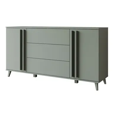 Commode 150 Cm Sur Pieds Pour Salon Avec Tiroirs Et Placards, Vert Brume Commode 150 Cm Sur Pieds Pour Salon Avec Tiroirs Et Placards, Vert Brume
