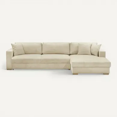 Canapé D'angle Droit Convertible 5 Places En Velours Côtelé Beige Avec Coffre De Rangement - Robin Canapé D'angle Droit Convertible 5 Places En Velours Côtelé Beige Avec Coffre De Rangement - Robin