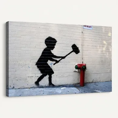 Tableau Garçon Avec Un Marteau Banksy Street Art Mural 40 X 30 Cm Blanc Tableau Garçon Avec Un Marteau Banksy Street Art Mural 40 X 30 Cm Blanc