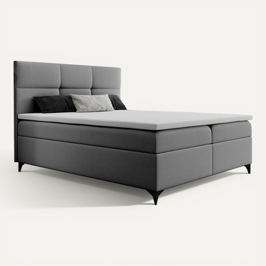 Lit Adulte 200x200 Cm Limba Matelas Ressorts Intégrés, Rangement, Surmatelas En Velours Gris Clair