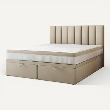 Ensemble 180x200 Cm Bond Avec Rangement Et Matelas Ressorts Ensachés En Tissu Velours Beige Ensemble 180x200 Cm Bond Avec Rangement Et Matelas Ressorts Ensachés En Tissu Velours Beige